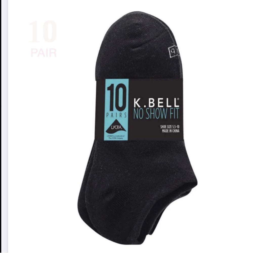 Black No Show Socks - 10 Pair (20 socks) K. Bell